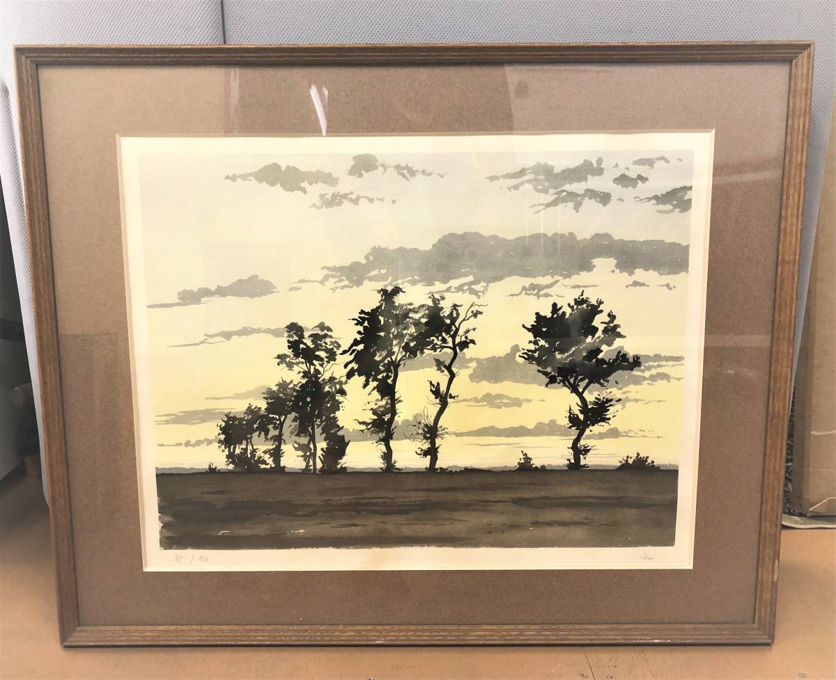 len? 風景画 リトグラフ 版画 額装 在銘 落款 サイズ：約83㎝ x 67