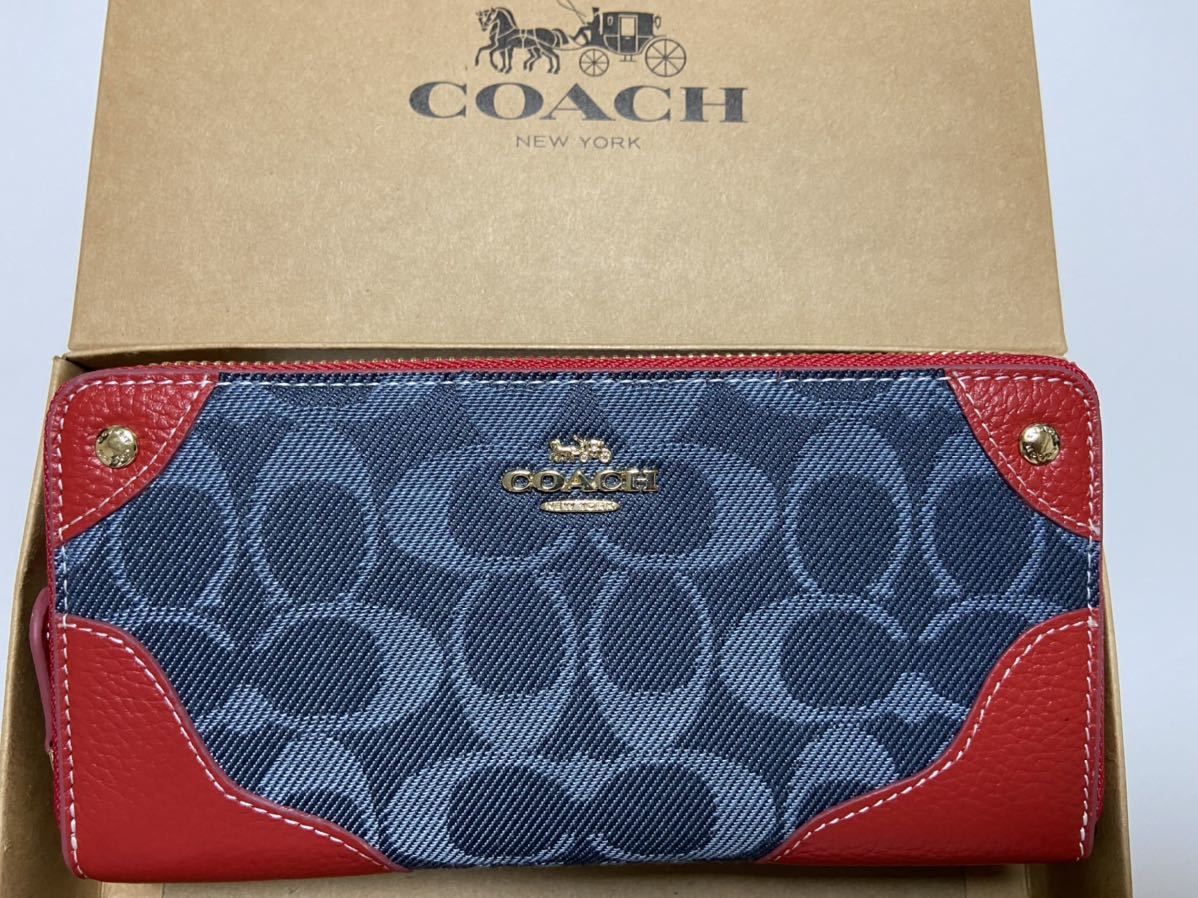 COACH 長財布 コーチ 財布 デニムレザー シグネチャー コーチ