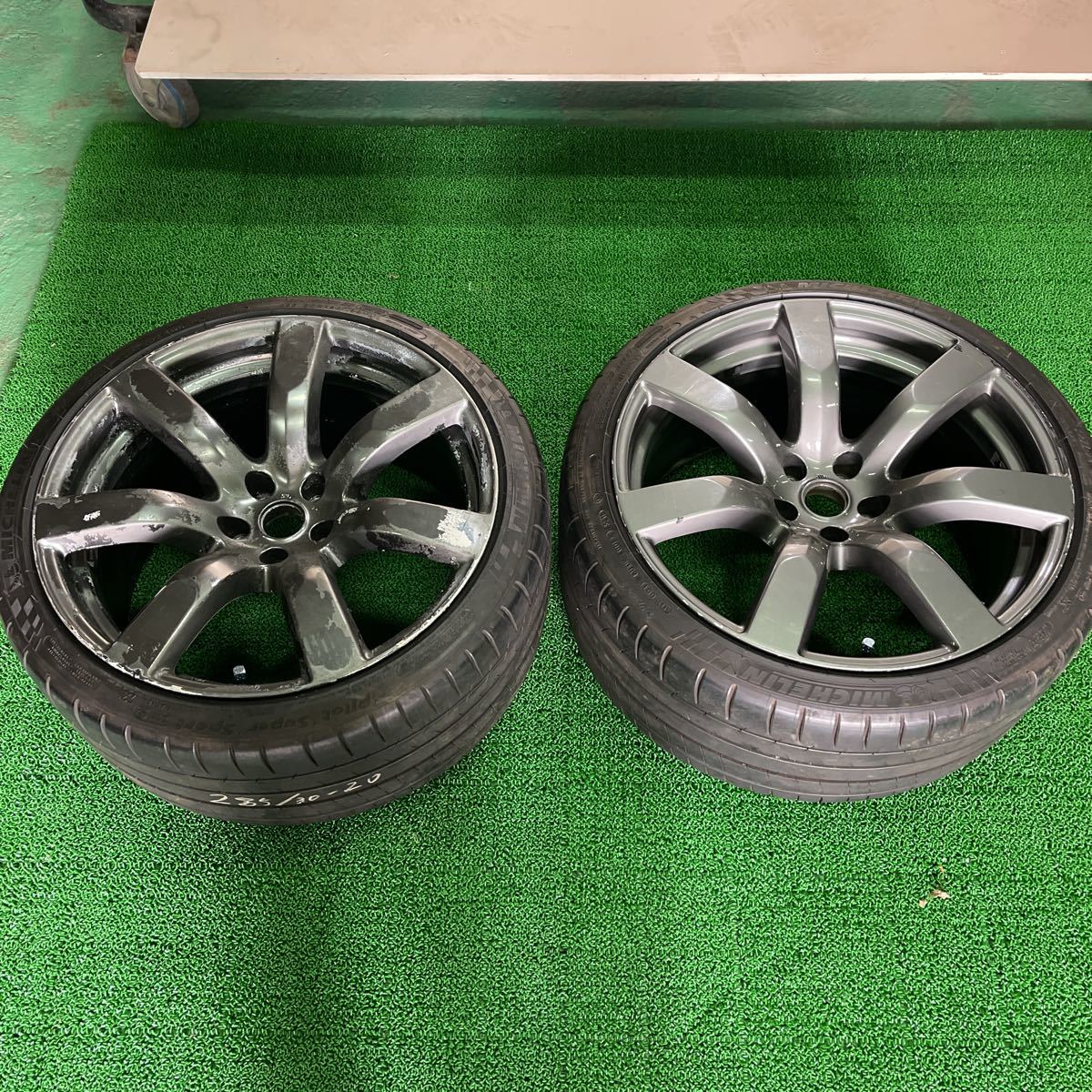R35 GTR純正リアホイール 2本セット　ドリフト　スペア　シルビア　180SX 20×10.5J+25 ジャンク　ミシュラン　285/30R20