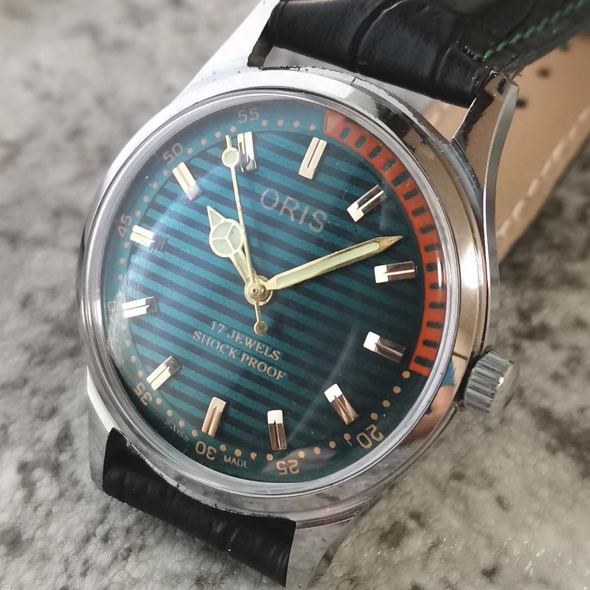 オシャレ！】オリス ORIS グリーン シルバー 3針 17石 1970s 整備済 