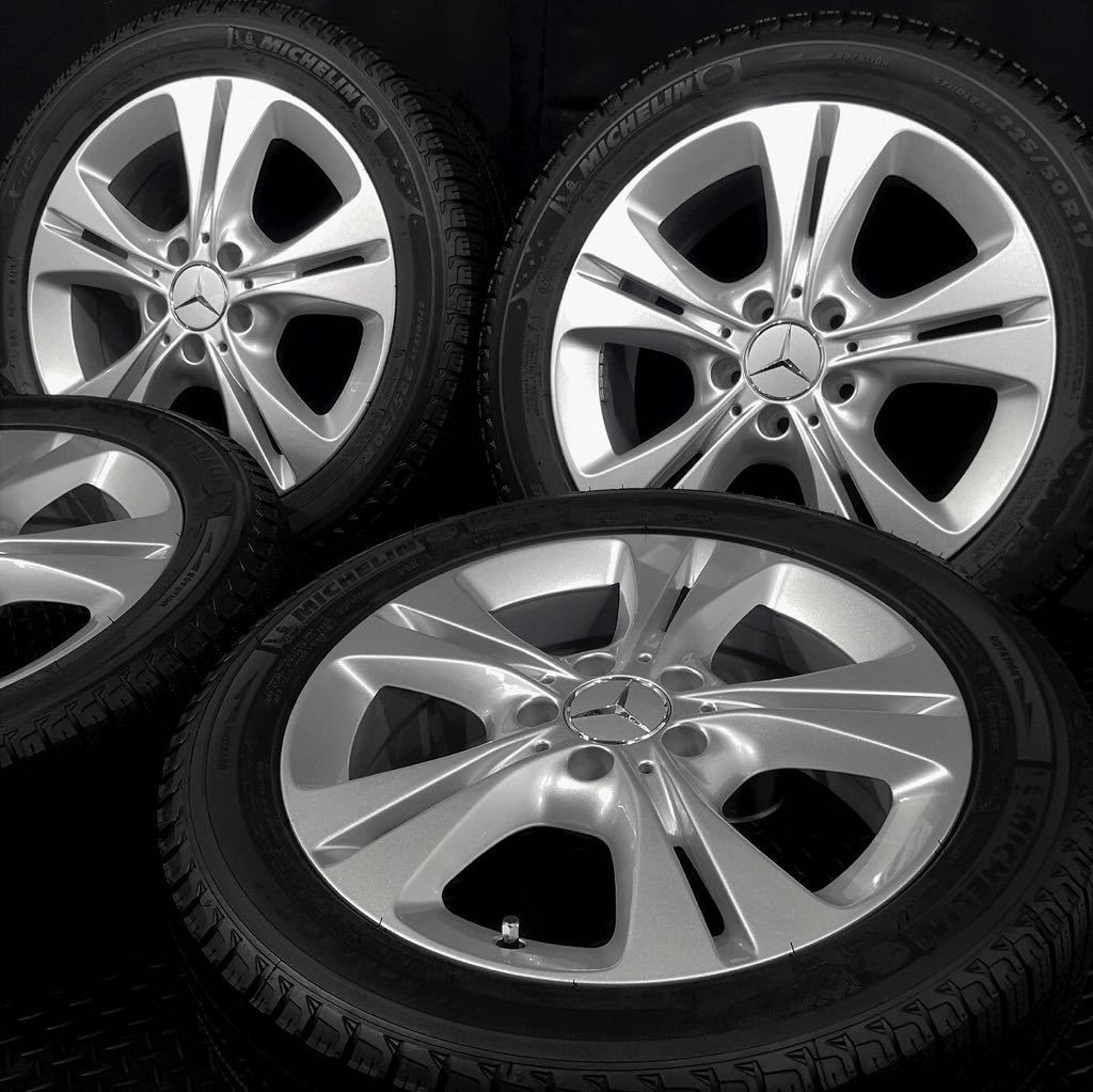9分山ほぼ極美品★ベンツ純正アルミ＆225/50R17 ミシュラン X-ICE3 4本 №210827-2 7J +48.5 5H 112/W205 C205 Cクラス等/スタッドレス