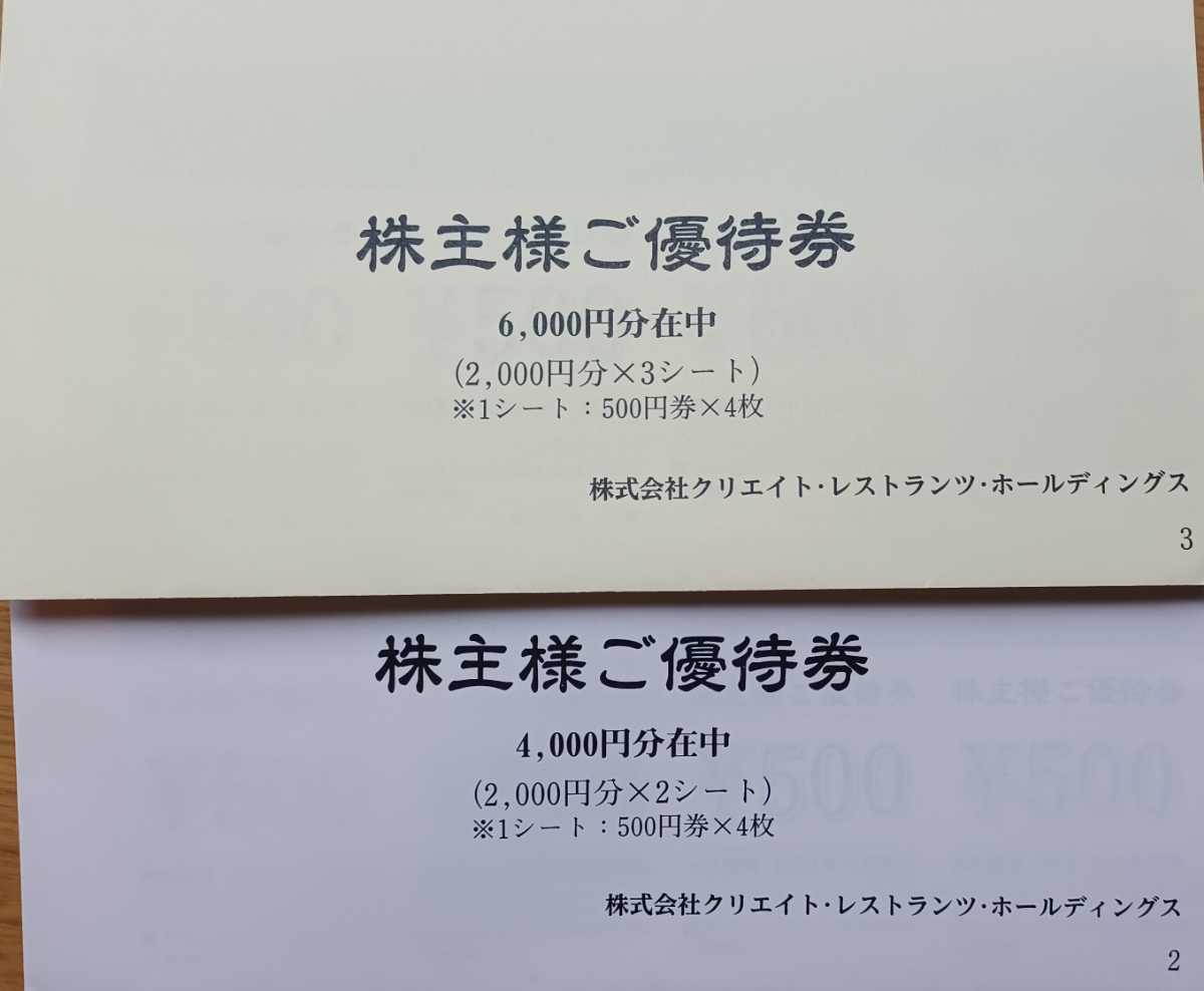 ★送料無料★　クリエイトレストランツ株主優待10000円食事券