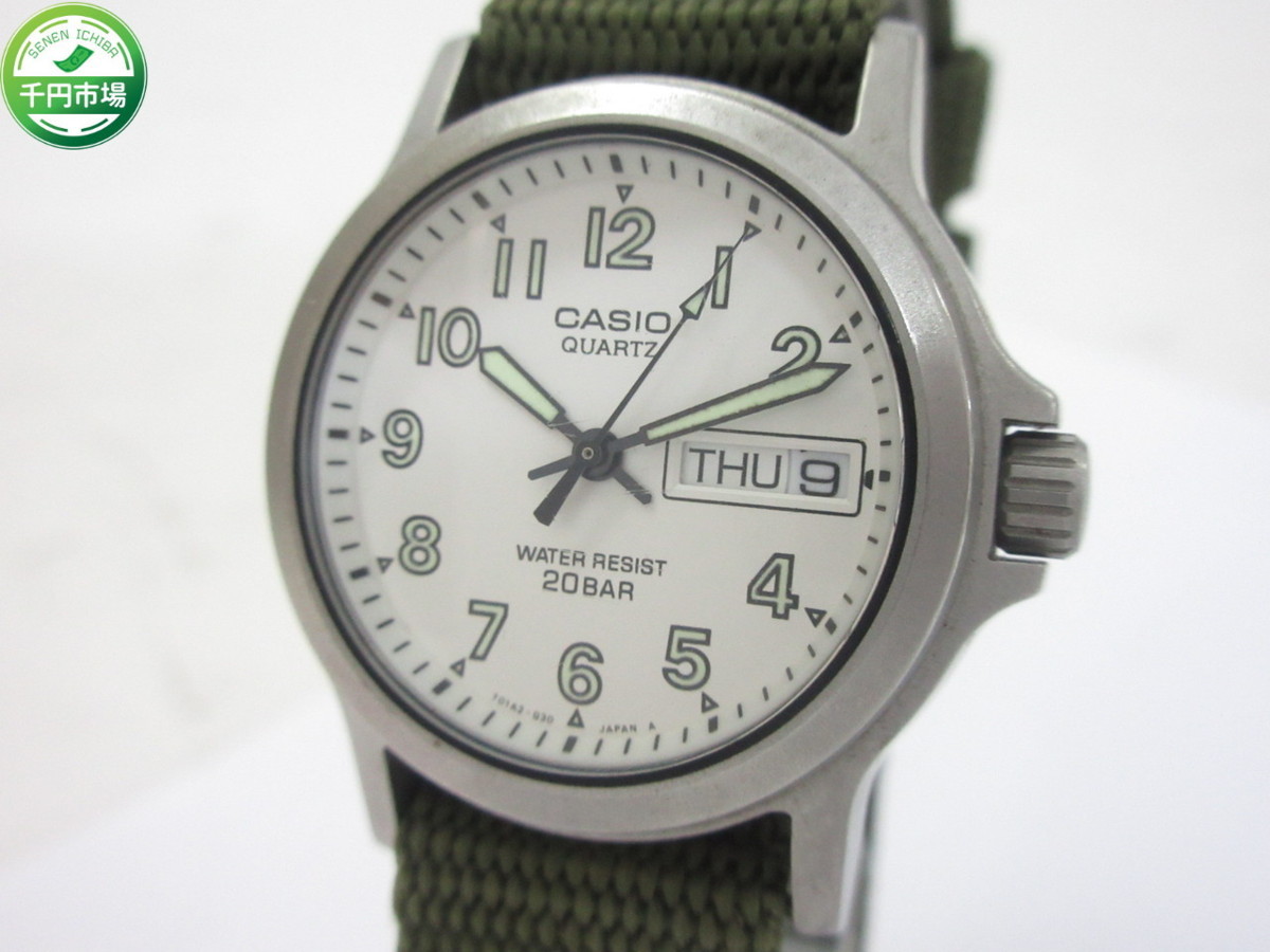 【OY-1138】カシオ CASIO クオーツ ミリタリーウォッチ 腕時計 MD-706 デイデイト カーキベルト 現状品【千円市場】