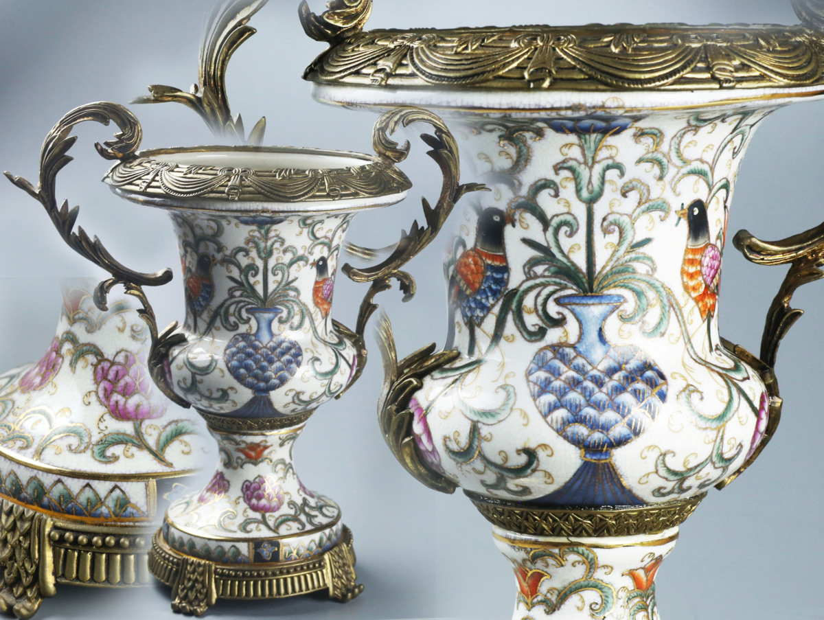 昊】古伊万里 元禄伊万里 真鍮装飾花瓶 ヨーロッパ里帰り品 色絵金彩