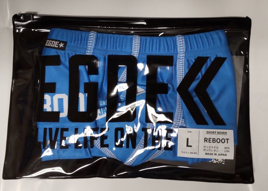 EGDE， REBOOT　ボクサー、青色、Lサイズ