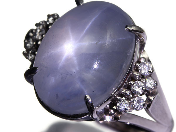 3793SS【1円～】新品【RK宝石】≪Star Sapphire≫天然非加熱 特大スターサファイア 22.2ct 極上ダイヤモンド Pt900 高級リング