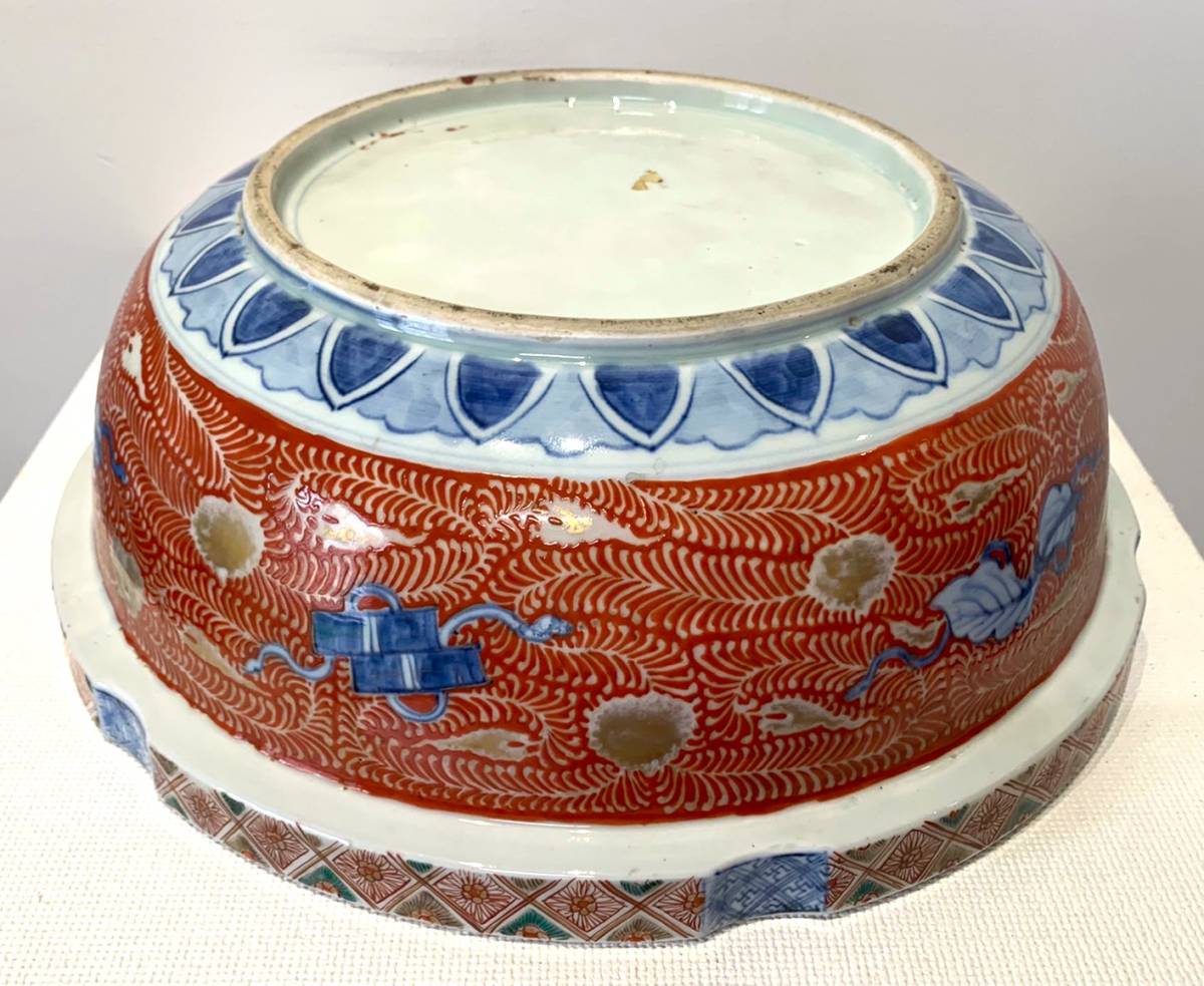 コレクション特別出品】希少 古美術品「 金彩人物文伊万里大深鉢」 約幅: