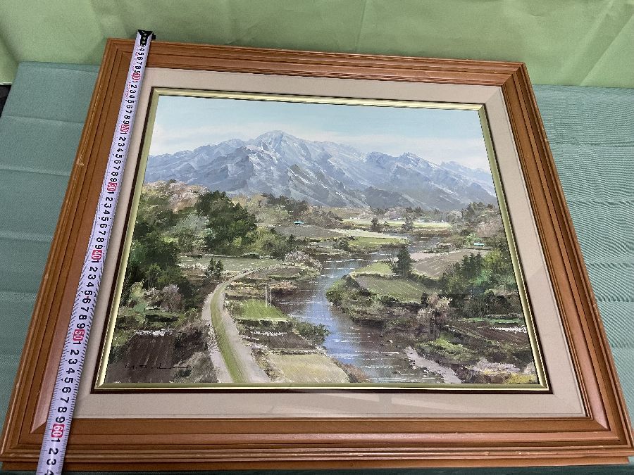 美品 肉筆油彩風景画 ホワイト額縁フレームつき「白馬連峰」6号
