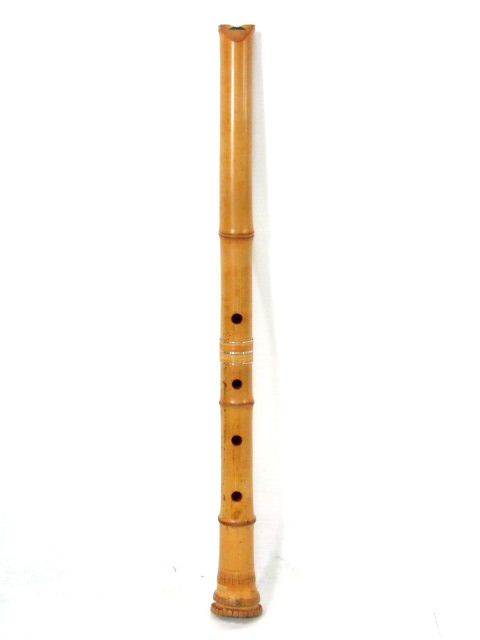 F190 F 古い琴古流 尺八 竹揚銘 三印 唄口銀巻き 長さ約64cm 【公式