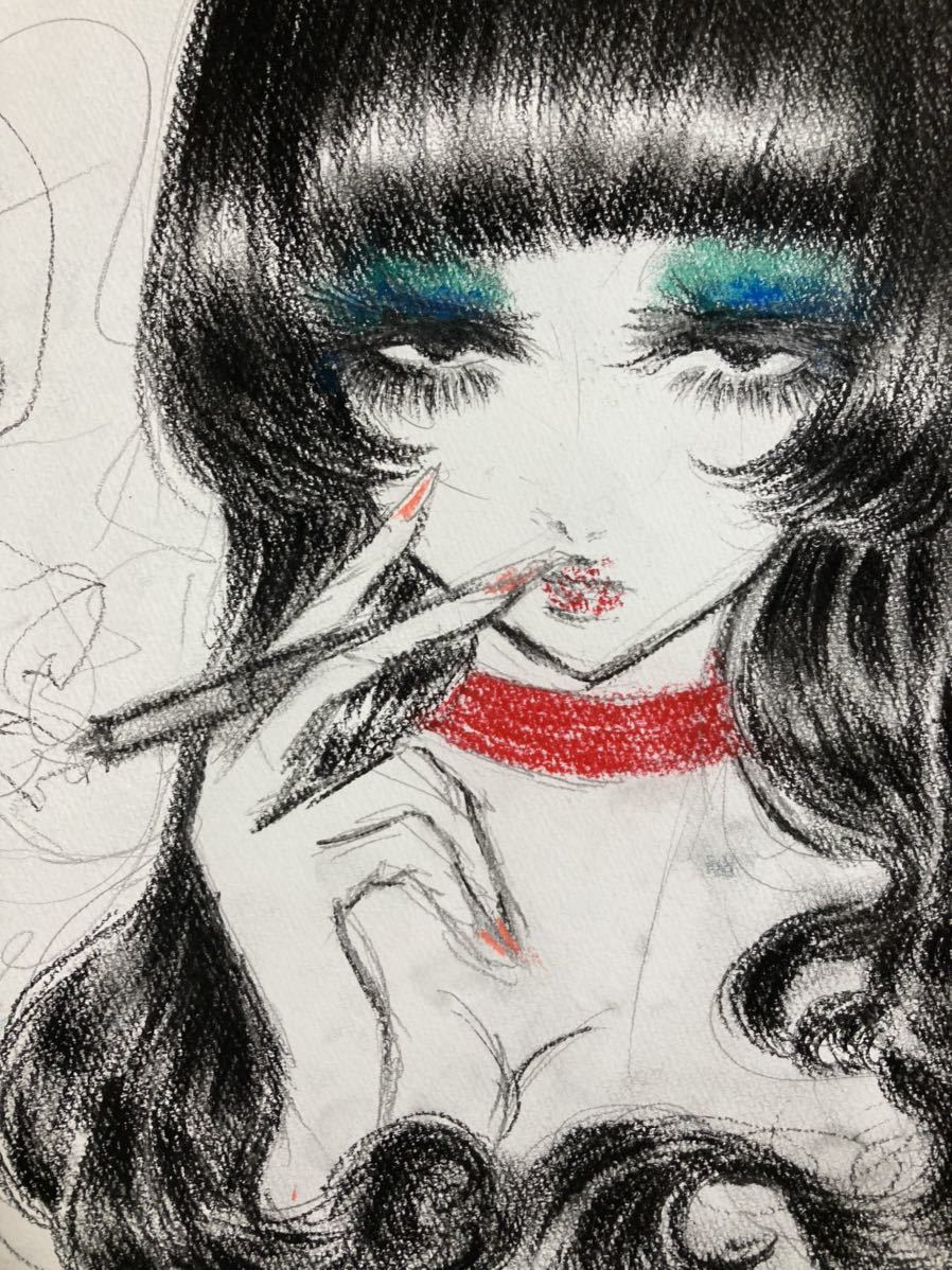 ウパパ　オリジナル手描きイラスト原画 手描きイラスト タバコ 女性 オリジナルイラスト 絵 オリジナル 自作