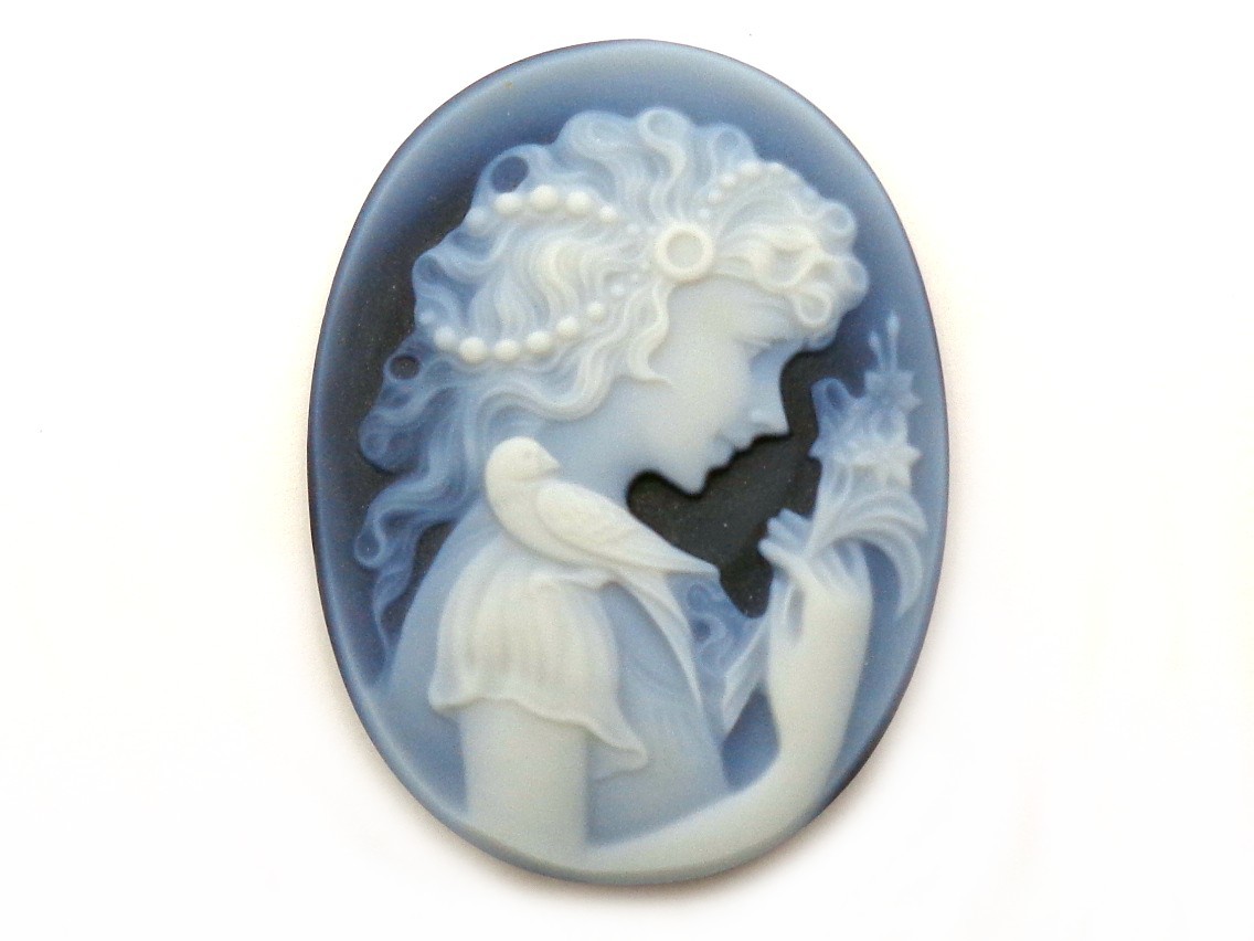 apd307○瑪瑙/メノウ カメオ ルース サイン有 女性の横顔 約40.0×30.0mm