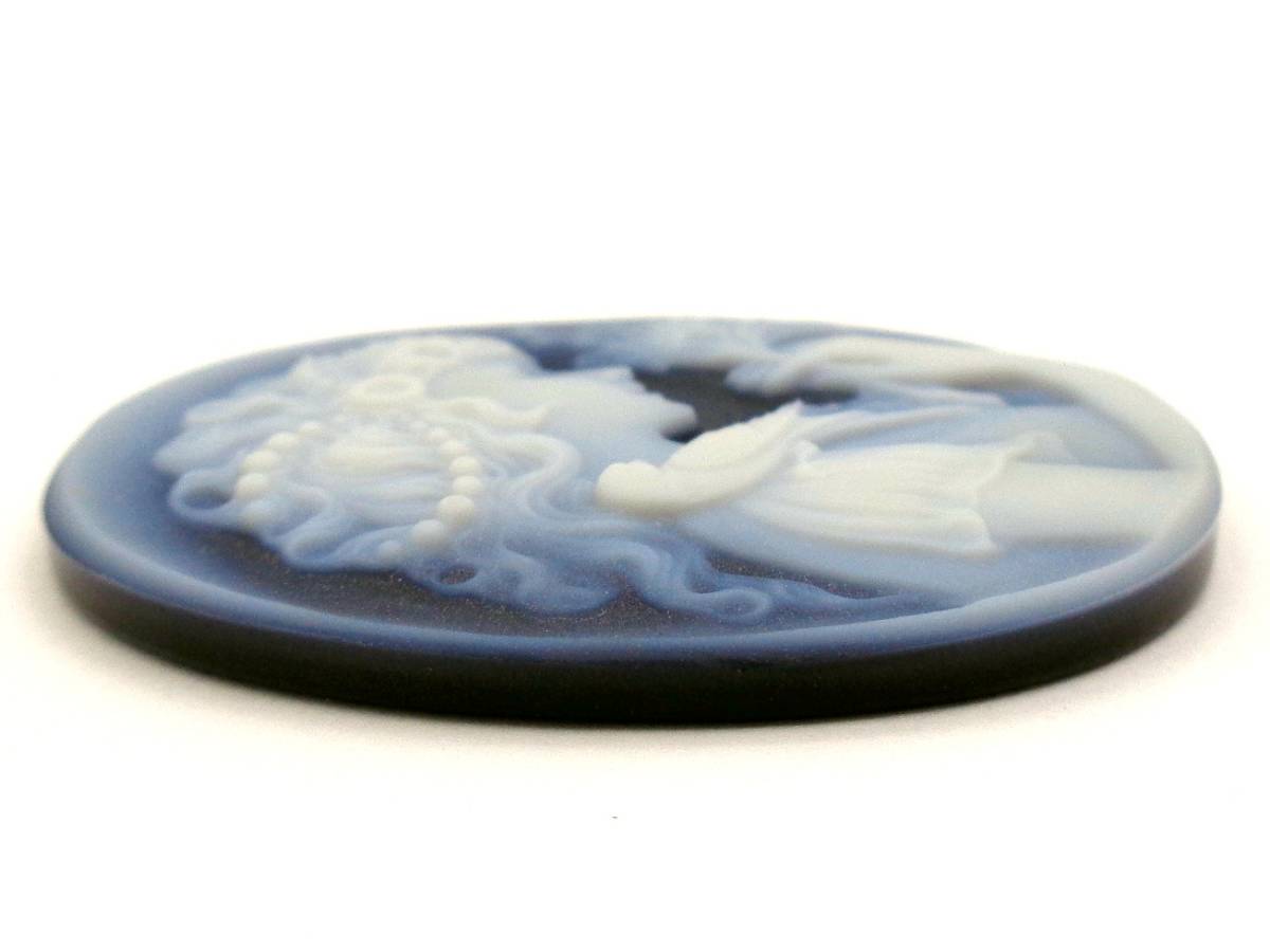apd307○瑪瑙/メノウ カメオ ルース サイン有 女性の横顔 約40.0×30.0mm
