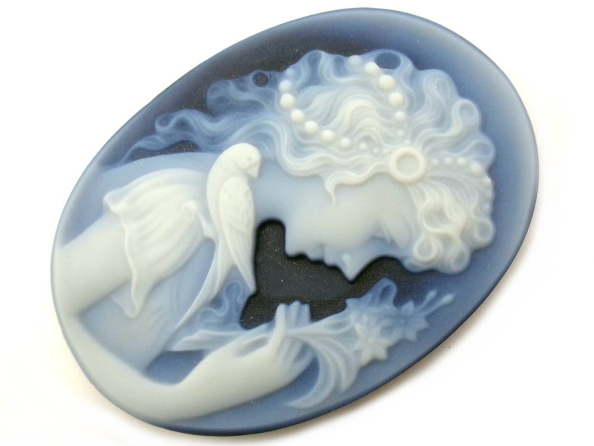 apd307○瑪瑙/メノウ カメオ ルース サイン有 女性の横顔 約40.0×30.0mm
