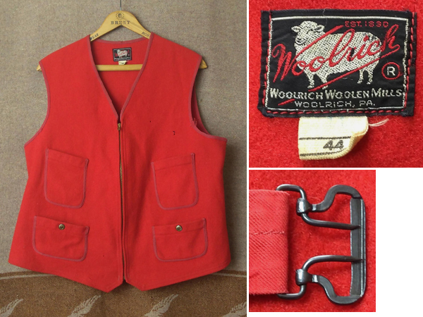 50s Woolrich ウールリッチ ベスト　４ポケット シンチバック M ウールリッチ 【WOOLRICH】50s Red Wool Hunting Vest 50年代