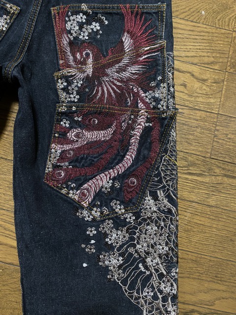 華鳥風月×流儀(かちょうふうげつ×りゅうぎ) デニムジーンズ 龍虎 刺繍 和柄 W32 ブルー メンズ /004 ジーンズ 龍 かちょうふうげつ 流儀圧搾×華 狼 0