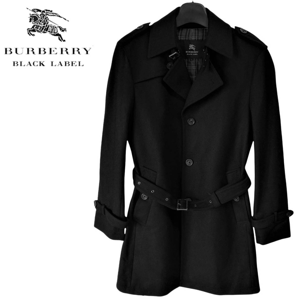 美品 バーバリーブラックレーベル トレンチコート 黒 L ノバチェック