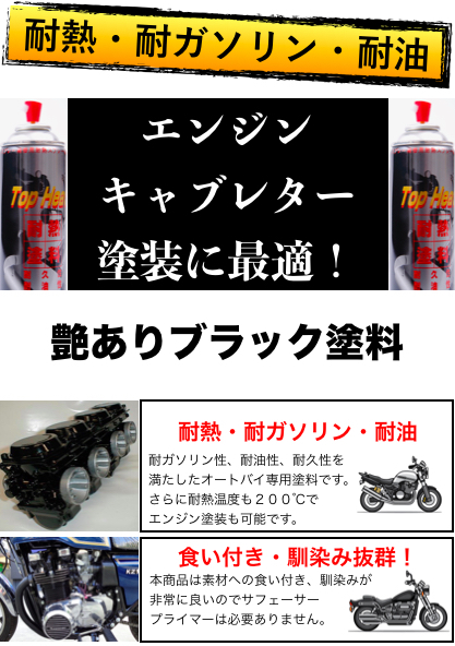 耐熱/耐ガソリン/耐油 バイクパーツ塗装に最適 4色(シルバー/艶ありブラック/半艶ブラック/レッド)徳用4本セット プライマー無で驚異の食付