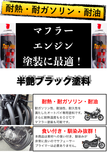 耐熱/耐ガソリン/耐油 バイクパーツ塗装に最適 4色(シルバー/艶ありブラック/半艶ブラック/レッド)徳用4本セット プライマー無で驚異の食付