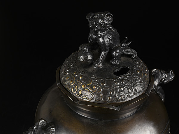 香炉 高岡銅器 | 瑞峰作 新特大花鳥 高級銅製香炉 獅子摘 大きめ 燈香」