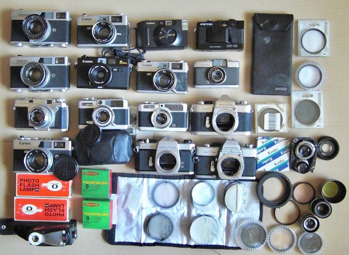 一眼レフフィルムカメラセット Canon Nikomat OLYMPUS キヤノン、ミノルタ、オリンパス各メーカー一眼レフカメラ、レンジ