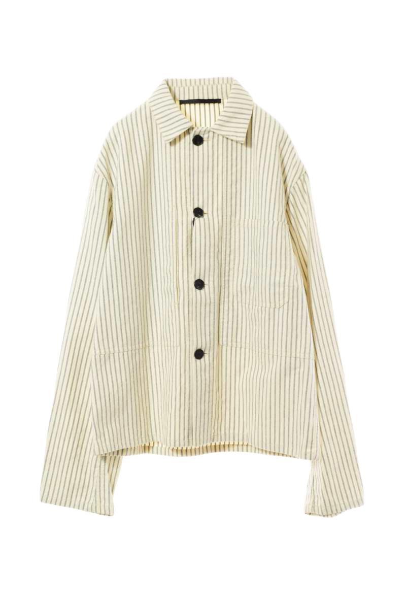 Haider Ackermann ストライプ コットン シャツジャケット XS ホワイト ハイダーアッカーマン KL4CUAKS27 HAIDER ACKERMANN Cotton Satin Side ACKERMANN(ハイダーアッカーマン)の「Haider