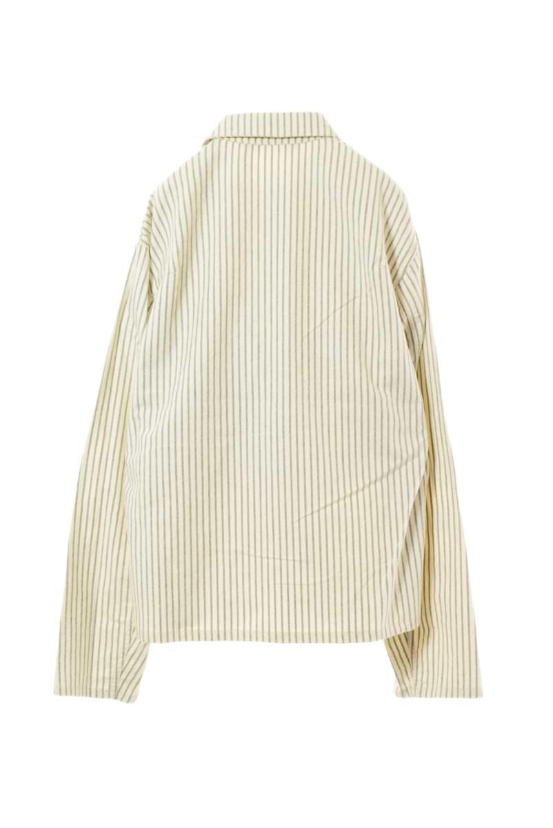 Haider Ackermann ストライプ コットン シャツジャケット XS ホワイト ハイダーアッカーマン KL4CUAKS27 HAIDER ACKERMANN Cotton Satin Side ACKERMANN(ハイダーアッカーマン)の「Haider