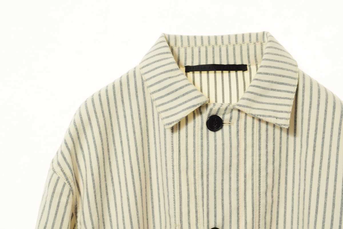 Haider Ackermann ストライプ コットン シャツジャケット XS ホワイト ハイダーアッカーマン KL4CUAKS27 HAIDER ACKERMANN Cotton Satin Side ACKERMANN(ハイダーアッカーマン)の「Haider