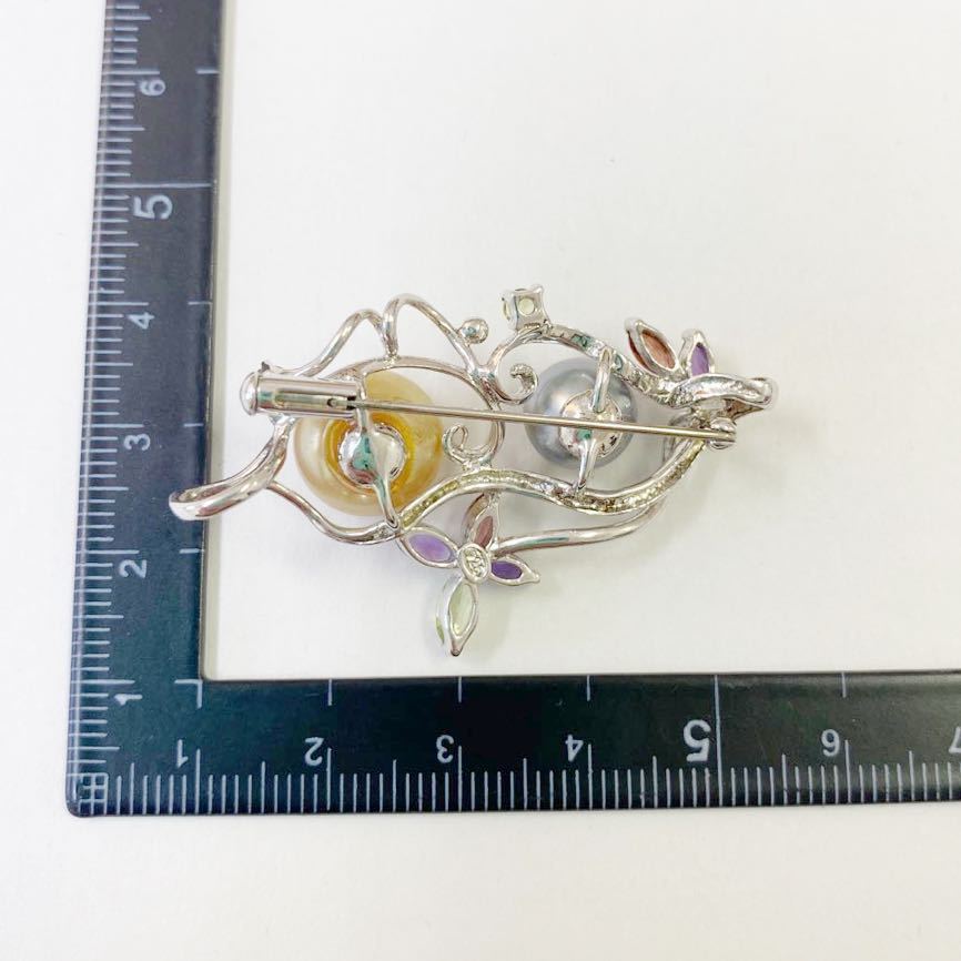 【T1104】SILVER シルバー 925 パールブローチ 真珠ブローチ ? ブローチ アクセサリー カラーストーン 総重量 約8g | ブローチ SV925 ぶどう ブローチSV925 ユニ