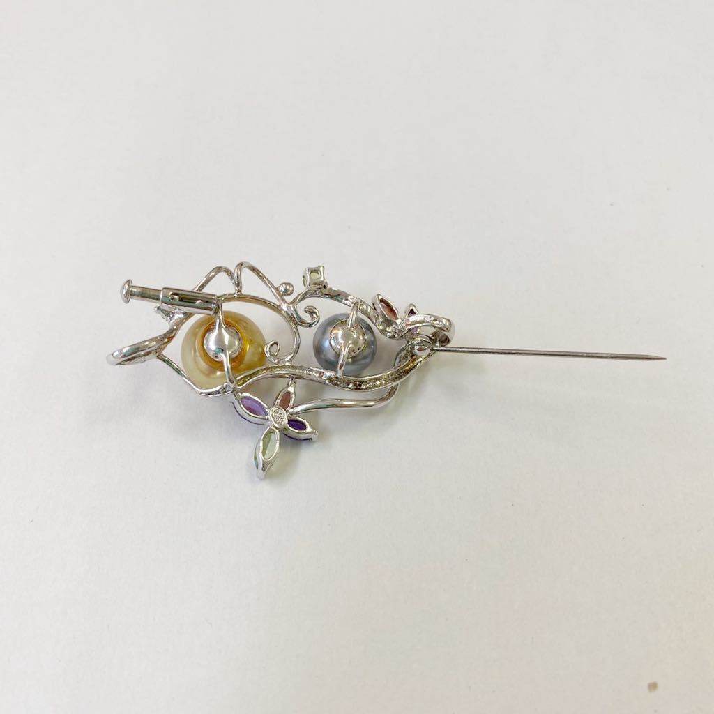 【T1104】SILVER シルバー 925 パールブローチ 真珠ブローチ ? ブローチ アクセサリー カラーストーン 総重量 約8g | ブローチ SV925 ぶどう ブローチSV925 ユニ