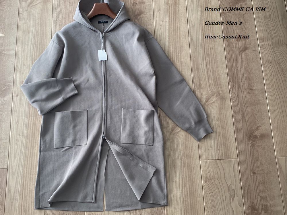 新品 COMME CA ISM コムサイズム ロング ニット ジップパーカ 20カーキ Fサイズ 72KT02 定価5,900円