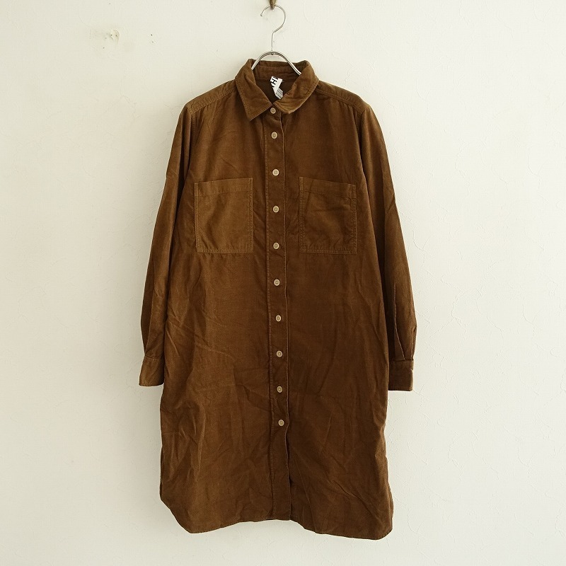 ■マーガレットハウエル MHL. MARGARET HOWELL MHL. *コットンコーデュロイシャツワンピース*1綿細畝起毛委ドレ長袖ブラウン1021【11K12】