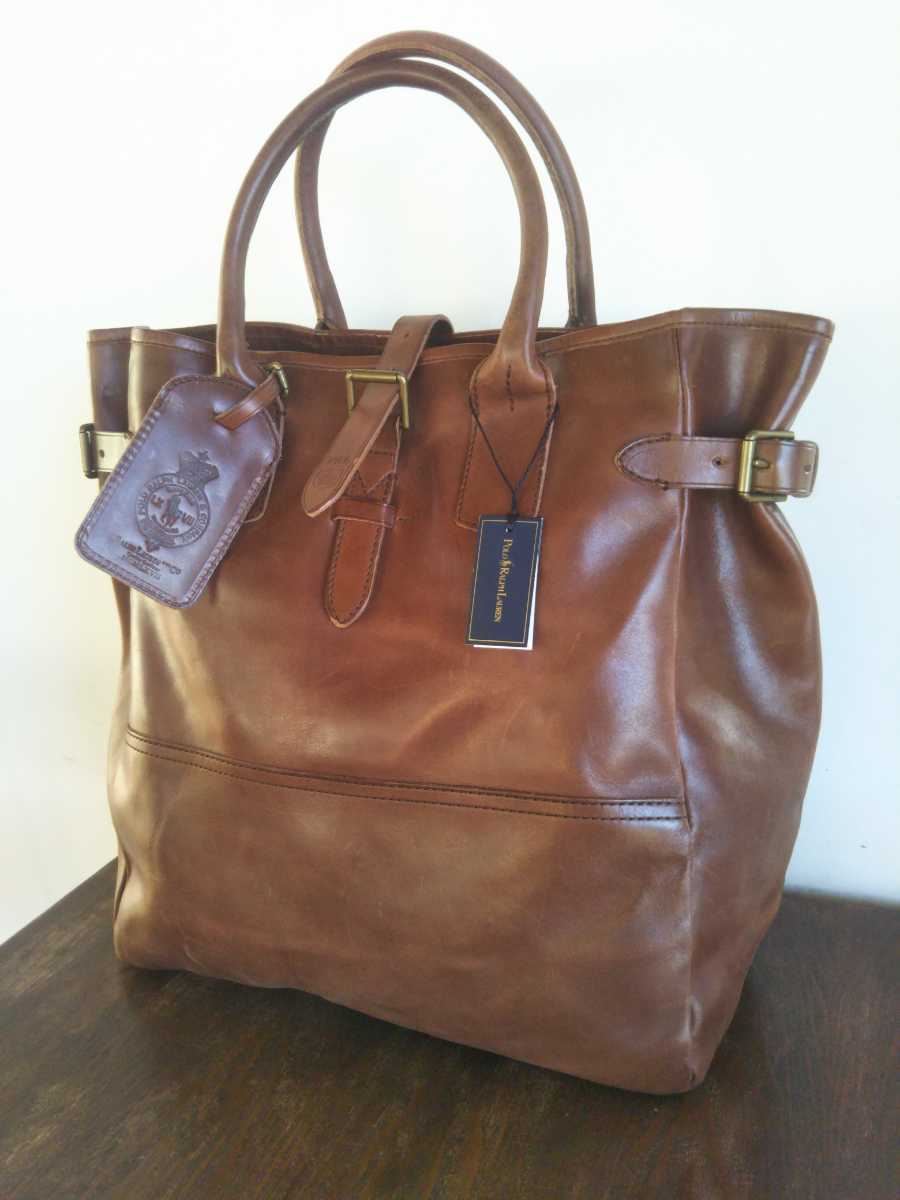 美品! ほぼ未使用! RALPH LAUREN メンズ オールレザー大型トートバッグ  