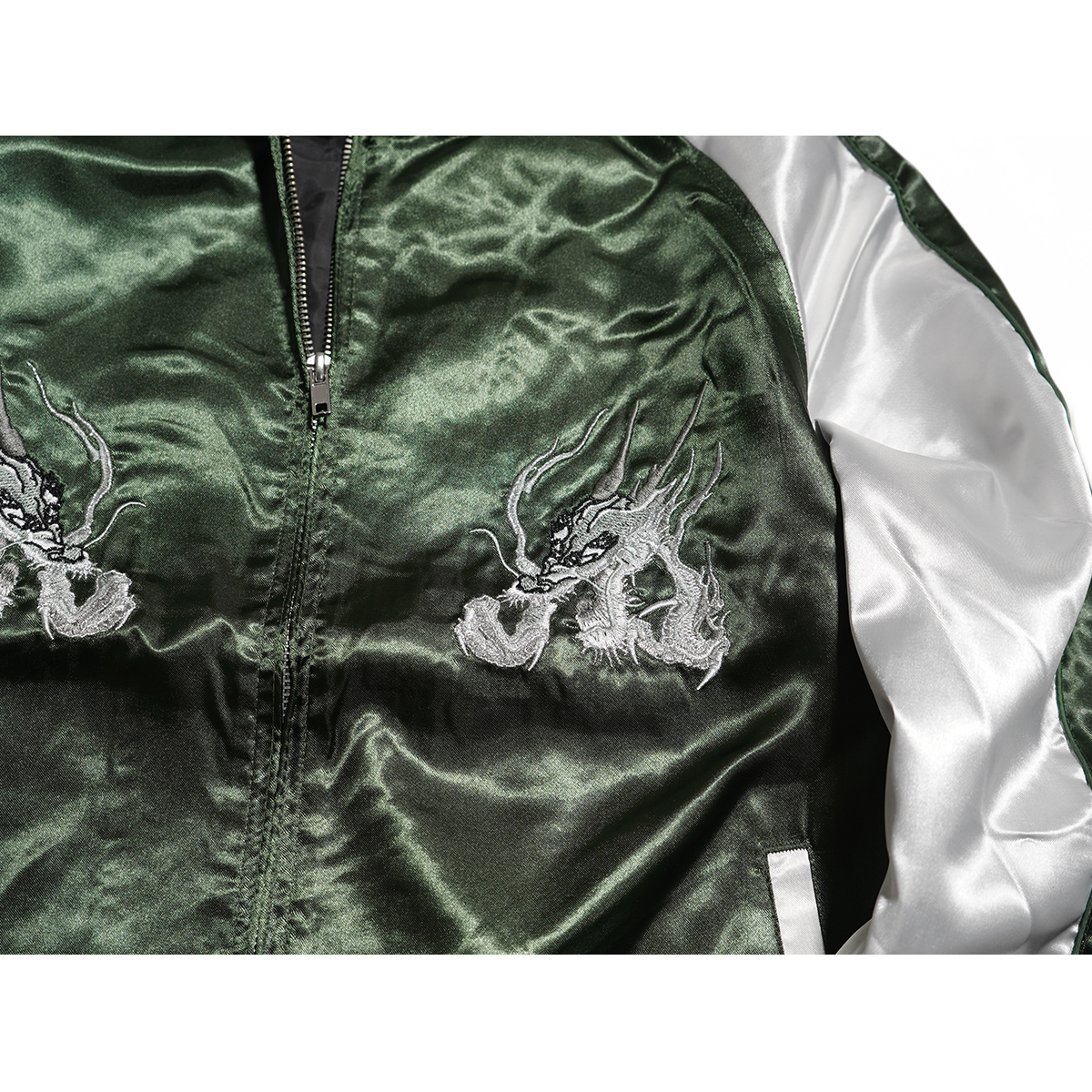 新品】スカジャン スーベニアジャケット□ XLサイズ / グリーン緑 銀龍