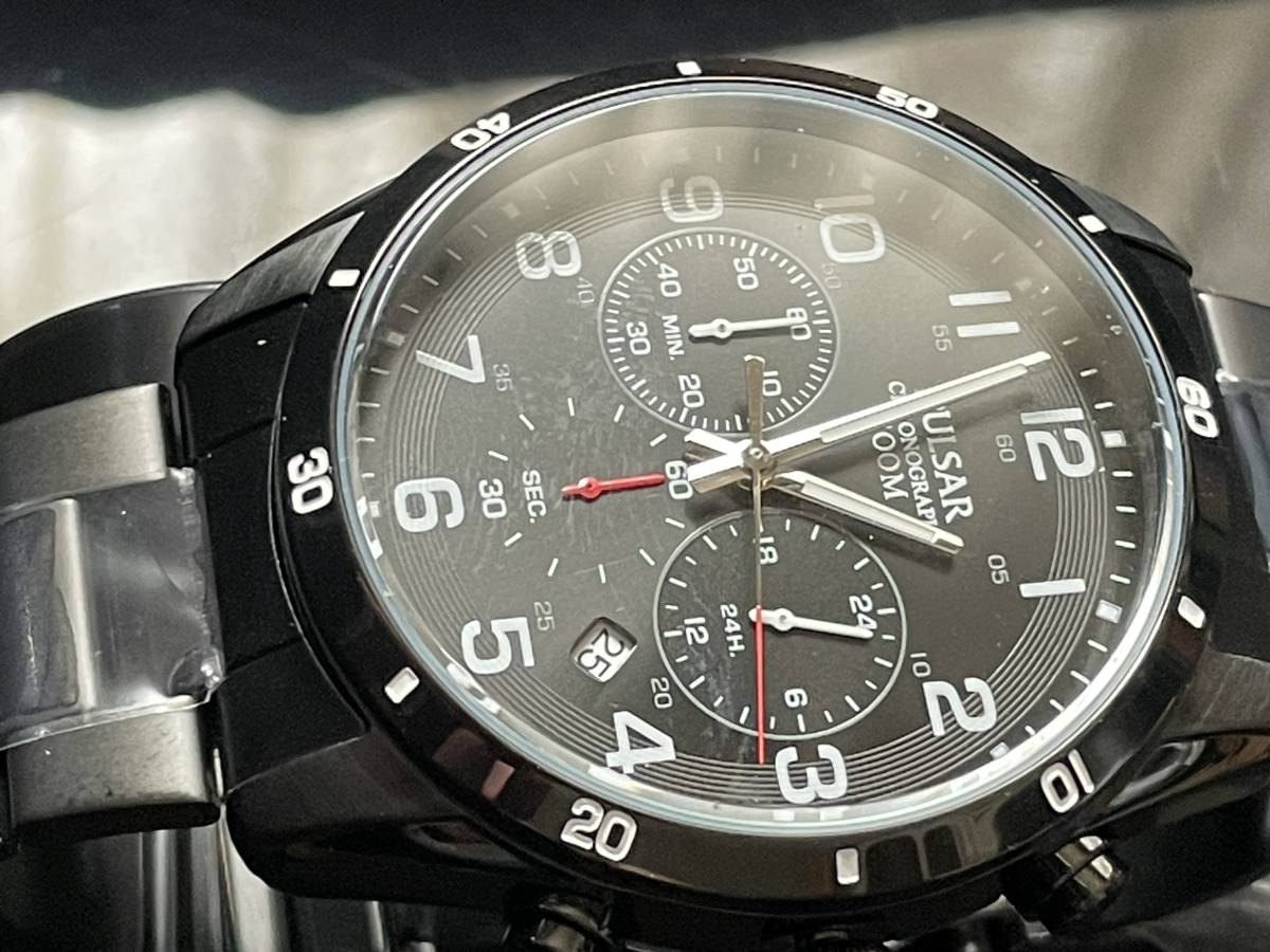 ☆彡【1円出品】SEIKO PULSAR クロノグラフ 精悍な漆黒! 日本未販売 