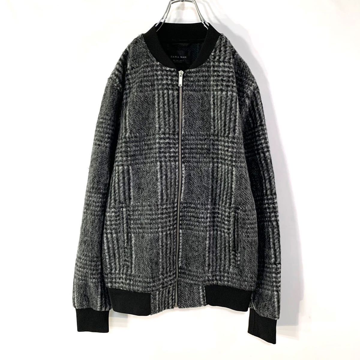ZARA MAN ツイード ジップアップ ブルゾン メンズ Sサイズ MA-1 グレー 