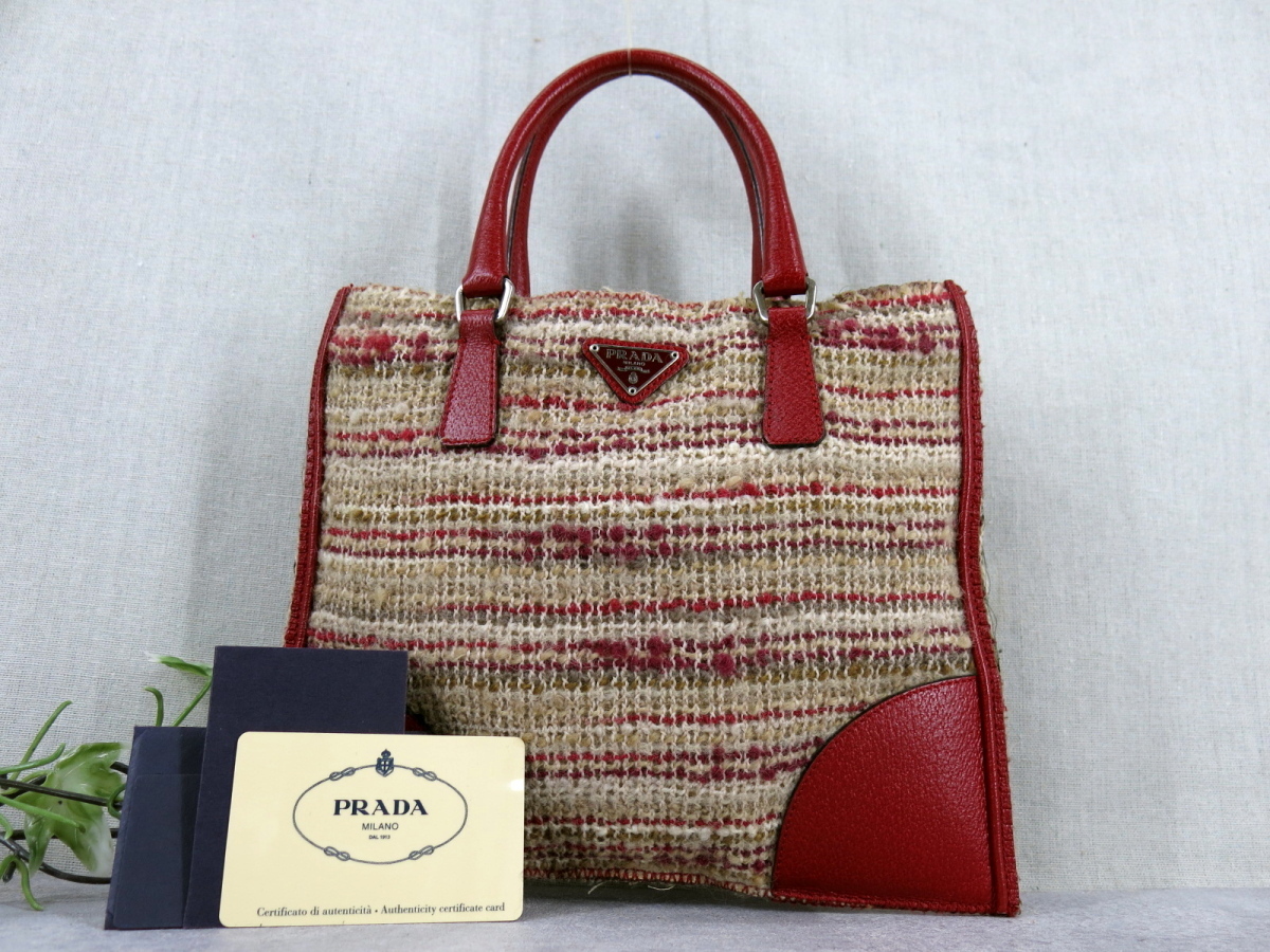 ○PRADA プラダ○B11262○ツイード ヤギ革○ミニ ハンド バッグ○トート○