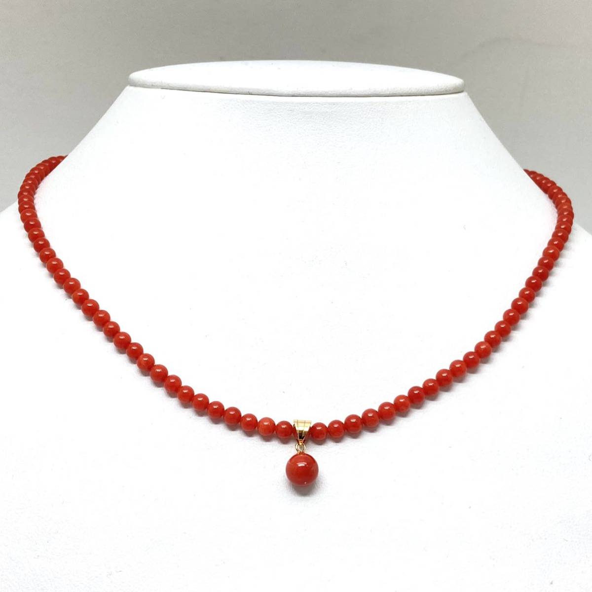 □K18YG 天然本珊瑚ネックレス□9.0g 42.0cm サンゴ コーラル coral 