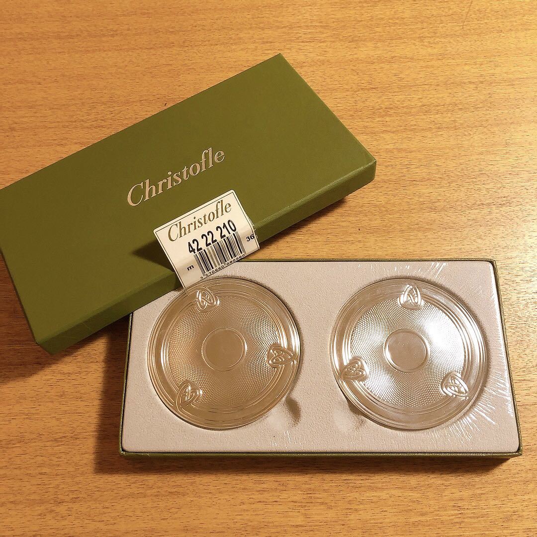 新品 未開封 christofle クリストフル コースター 2枚セット シルバー ハートレリーフ シルバートレイ