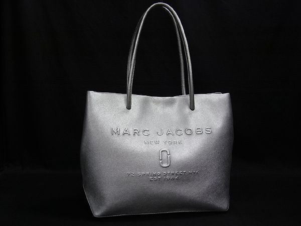 1円 ■極美品■ MARC JACOBS マークジェイコブス レザー トートバッグ ショルダーバッグ 肩掛けかばん レディース シルバー系 T6075Qk
