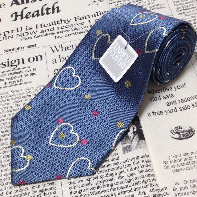 エンリココベリ ENRICO COVERI 美品 新品未使用タグ付 微光沢 ネクタイ シルク100% ハート柄 ミックス G-006772 ゆうパケット