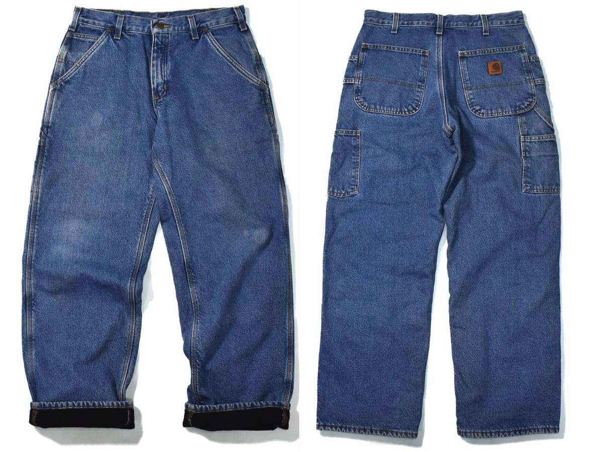 実寸32/28] Carhartt ペインター デニム パンツ フリース 裏地 ブルー 