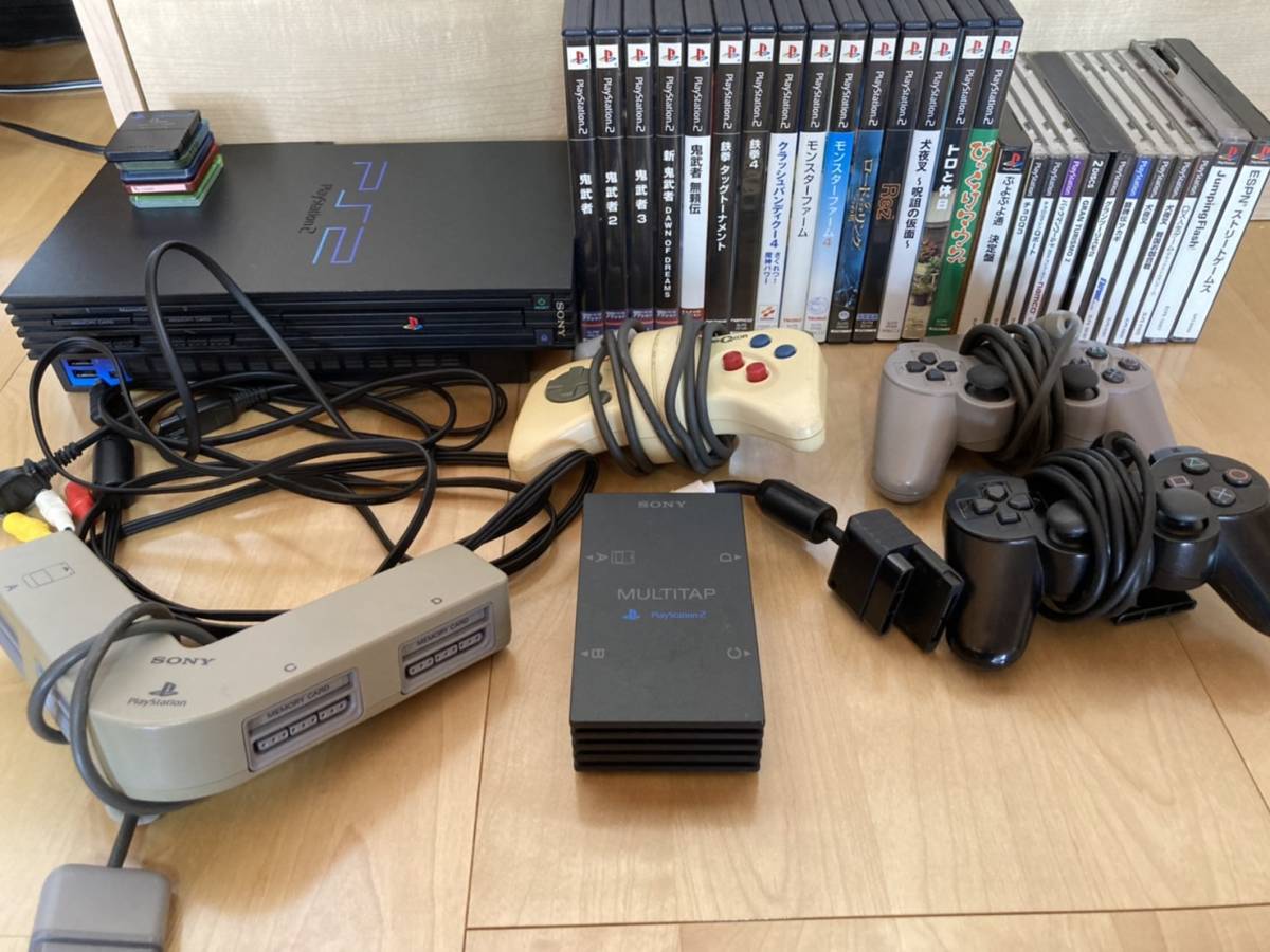 PS2（SCPH-15000） 中古本体＋ソフト26本＋コントローラー＋マルチ 