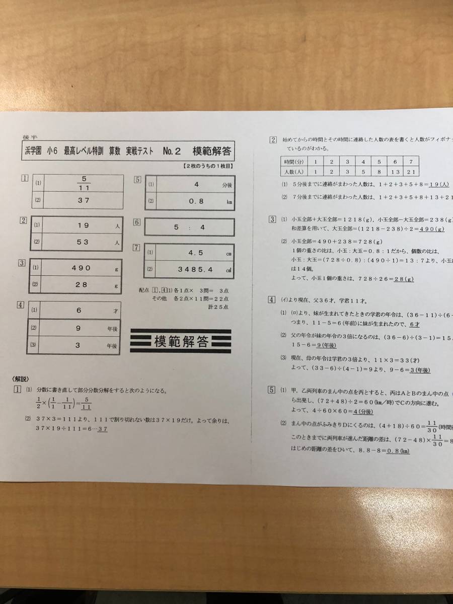浜学園 小6 算数 最高レベル特訓 実戦テスト 実力 NO1～NO36 浜