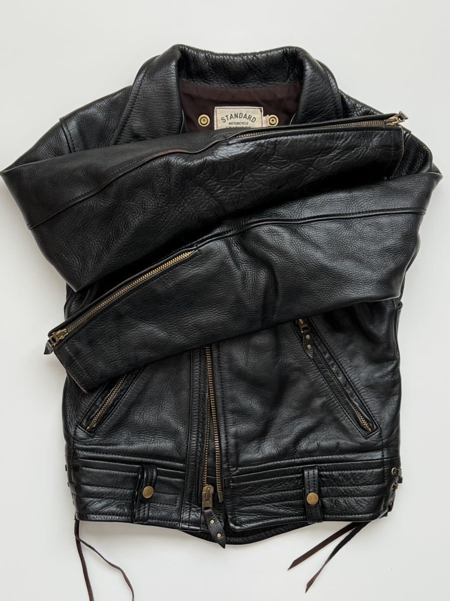STANDARD MOTORCYCLE LEATHERS 38 茶芯ブラック STANDARD MOTORCYCLE LEATHERS 茶芯 レザー ライダース 36