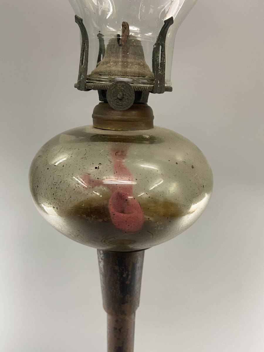 骨董☆アンティーク☆明治大正昭和時代洋燈☆ブリキ台ランプ☆透明