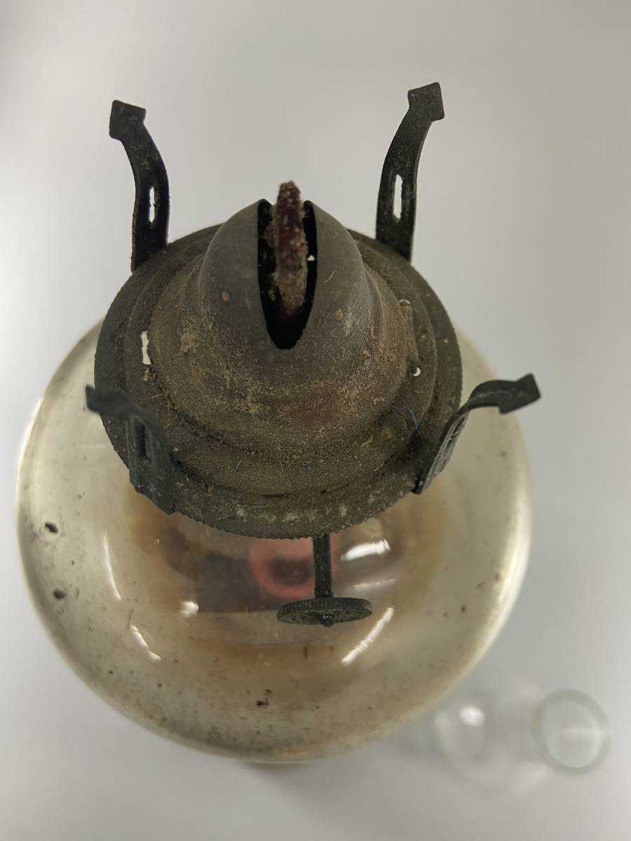 骨董☆アンティーク☆明治大正昭和時代洋燈☆ブリキ台ランプ☆透明油壷