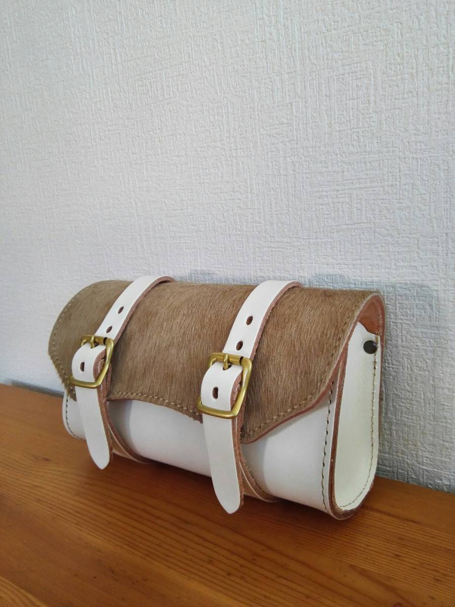 本革ツールバッグ、馬毛×牛革ホワイト 検）スポーツスター(サドル 