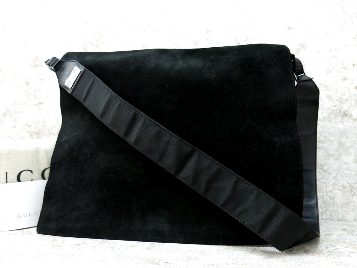 GUCCI レザー ハンドバッグ 型押し メンズ □美品□GUCCI グッチ□メンズ□ロゴ型押し スエード レザー 本革