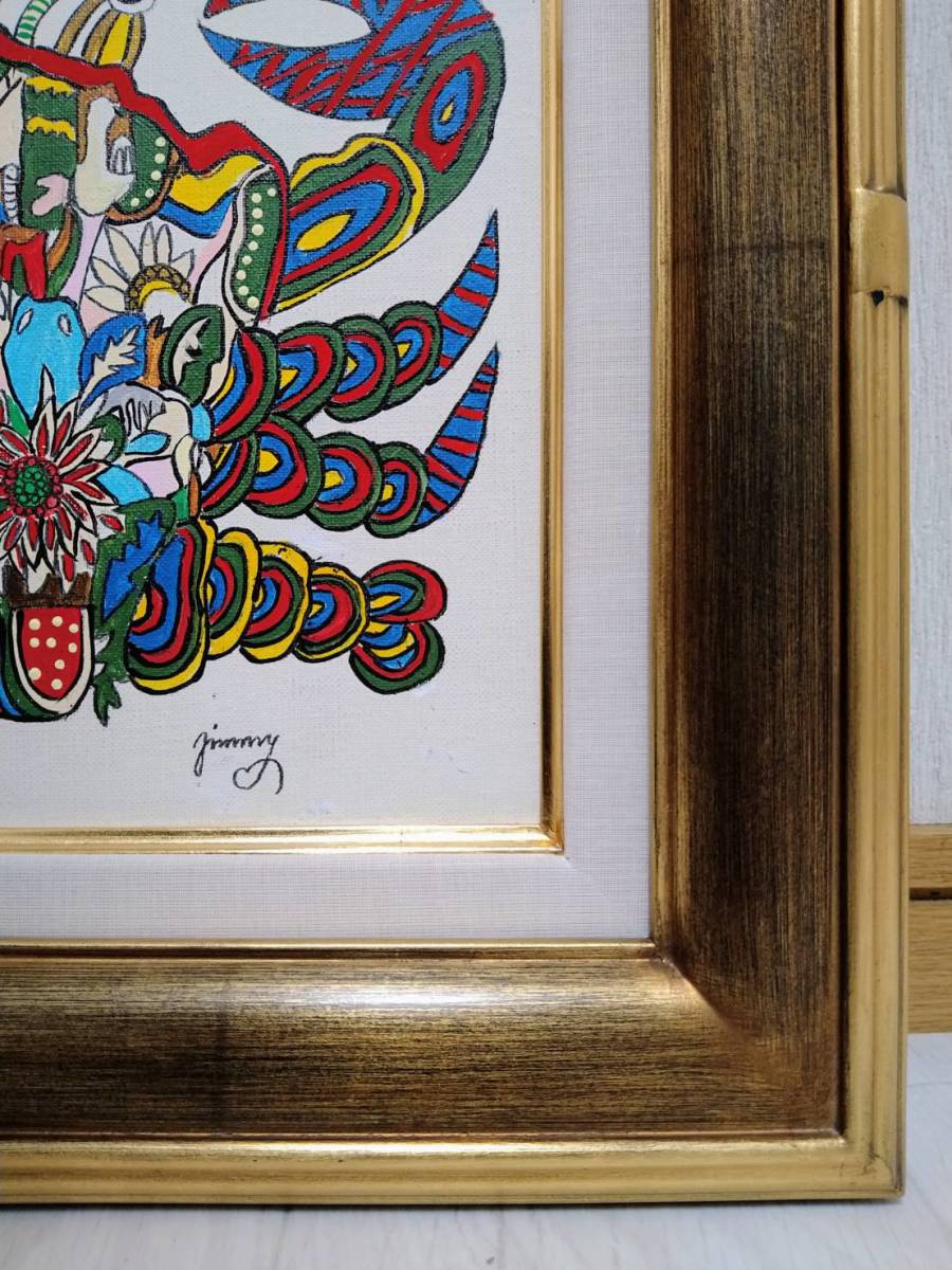 F4号】手描き油彩 ジミー大西【ドラゴン】額縁 未使用額 サイン 落款