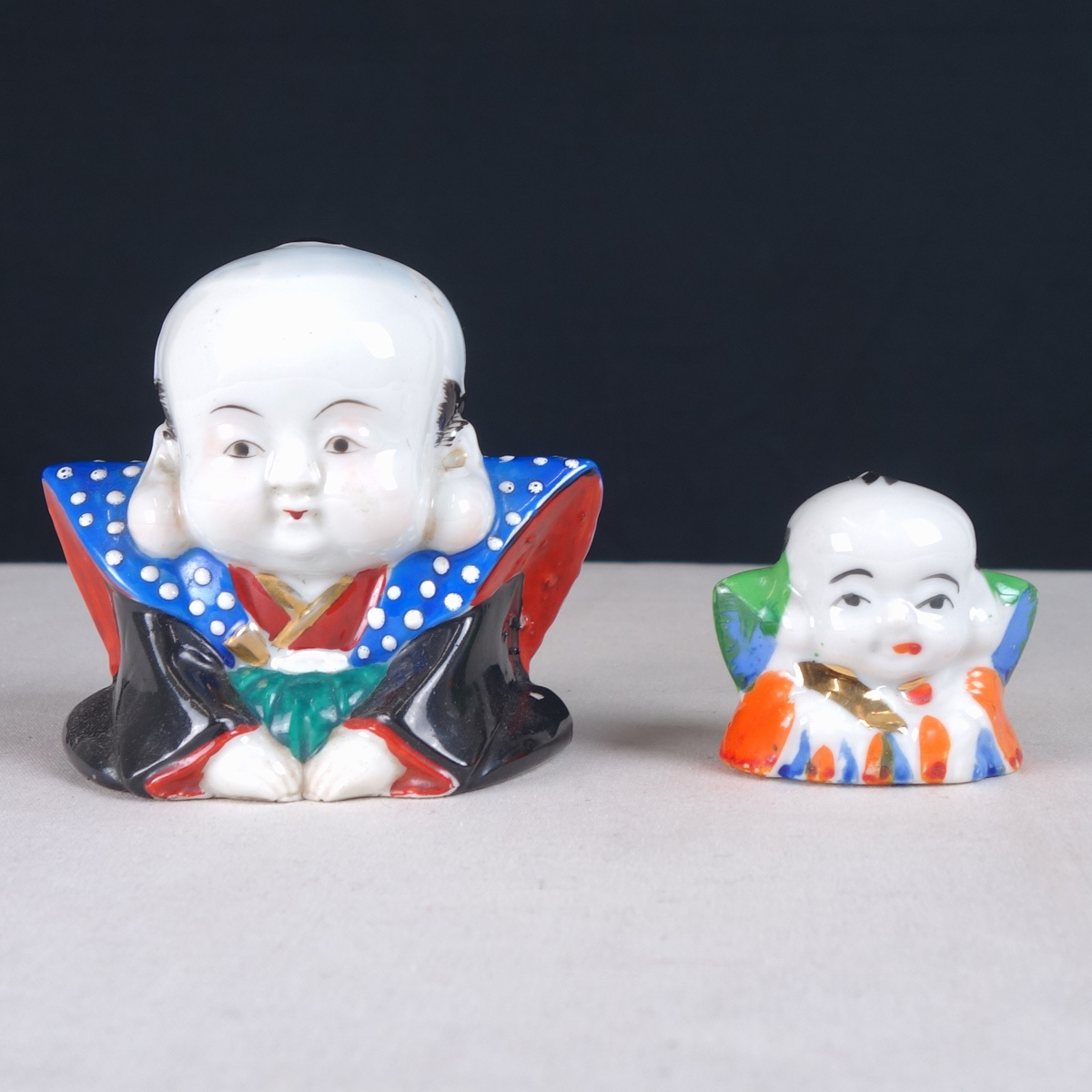蔵出品 蔵壷◇『磁器人形 福助』 2点 磁器製 土人形 縁起物 伝統